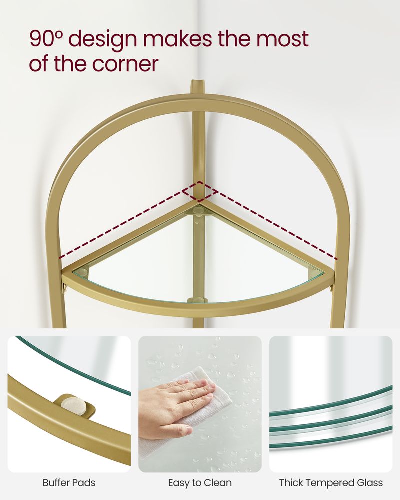 Glass Corner Shelf - 5 Tier - Tempered Glass Storage Rack