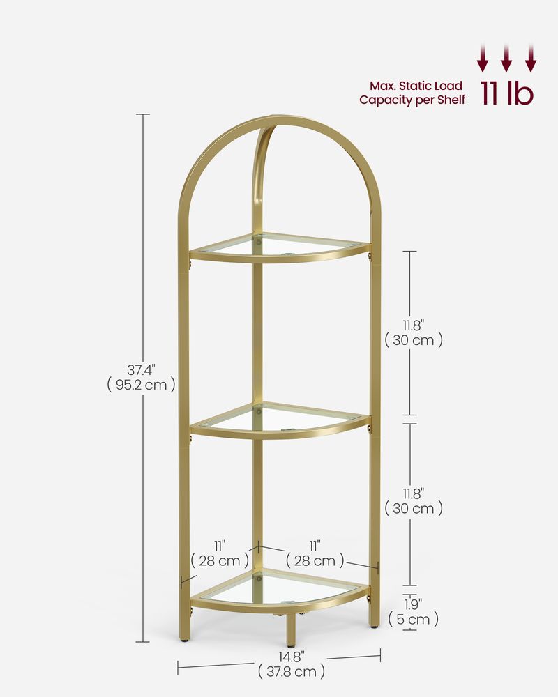 Glass Corner Shelf - 5 Tier - Tempered Glass Storage Rack