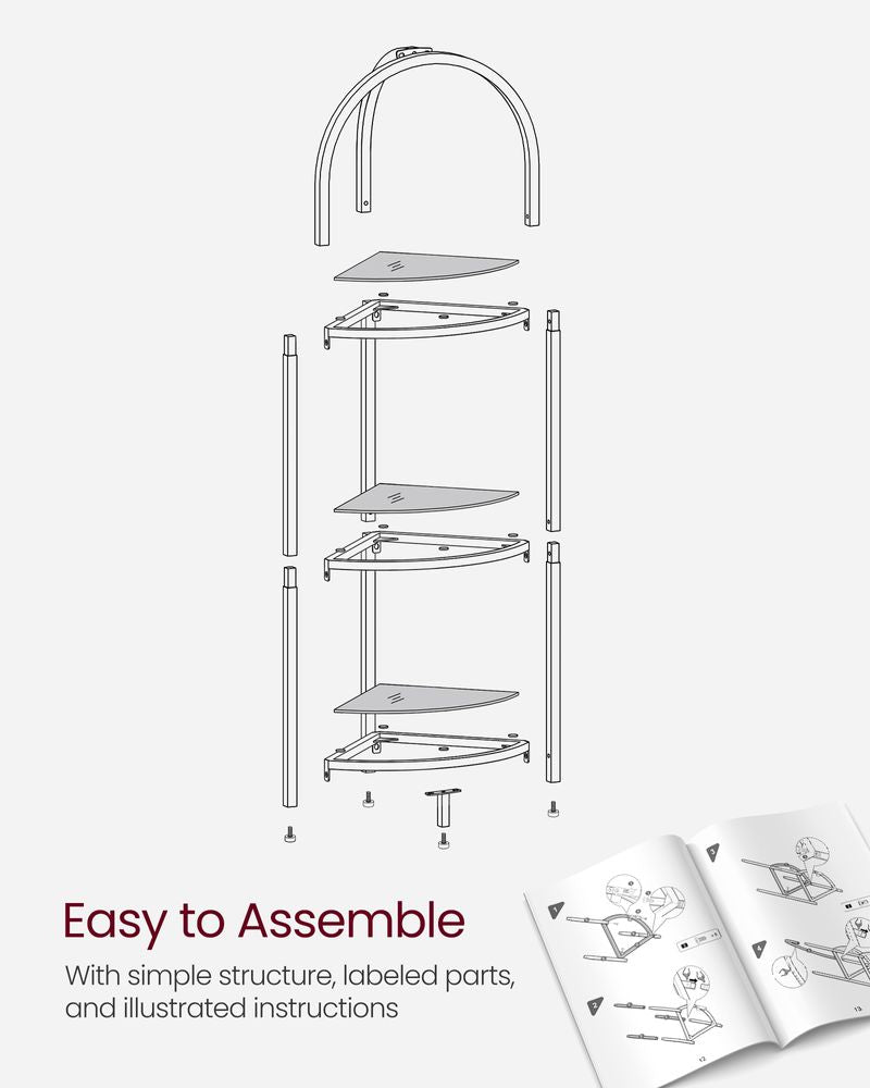 Glass Corner Shelf - 5 Tier - Tempered Glass Storage Rack