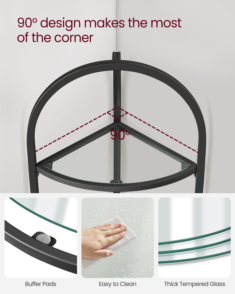 Glass Corner Shelf - 5 Tier - Tempered Glass Storage Rack