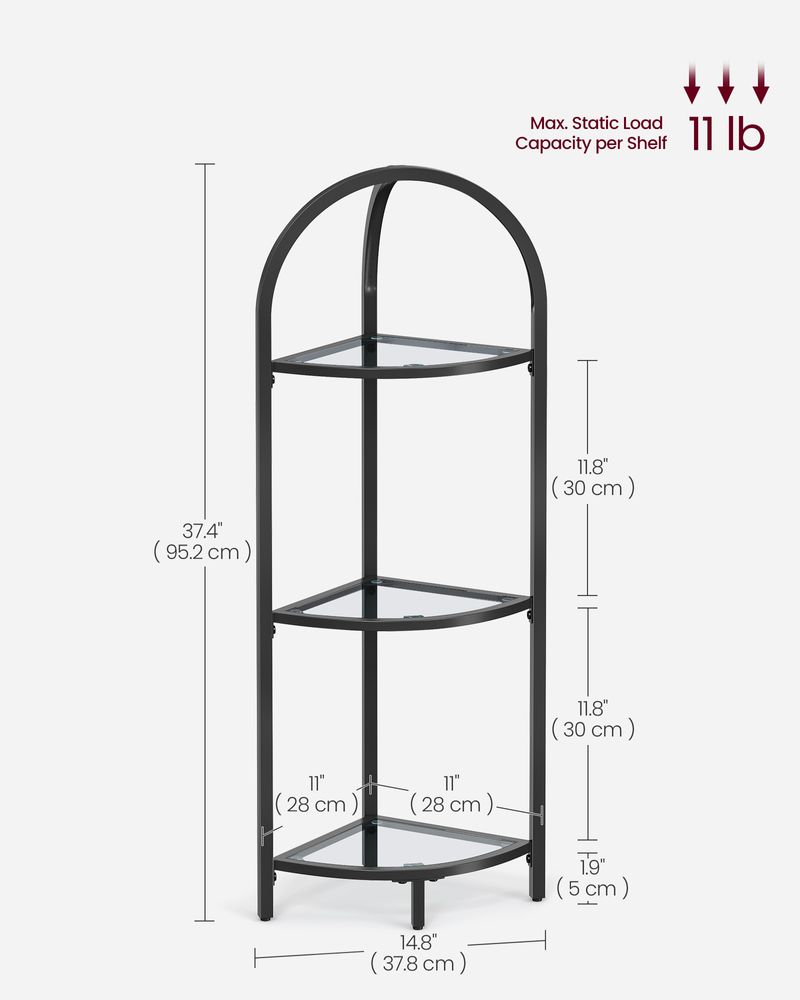 Glass Corner Shelf - 5 Tier - Tempered Glass Storage Rack