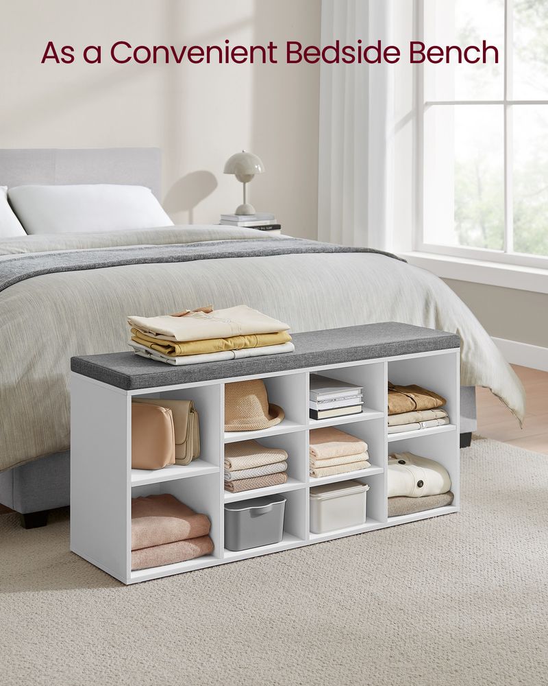 Shoe Bench With Cushion - 10 Compartments Storage - Entryway