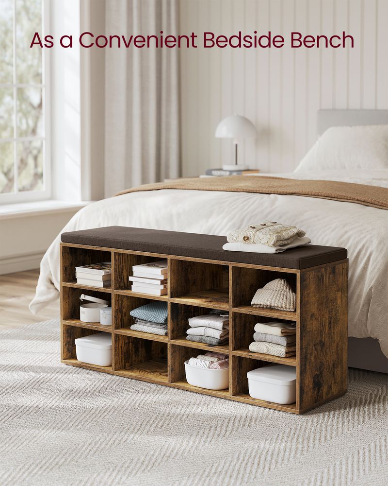 Shoe Bench With Cushion - 10 Compartments Storage - Entryway