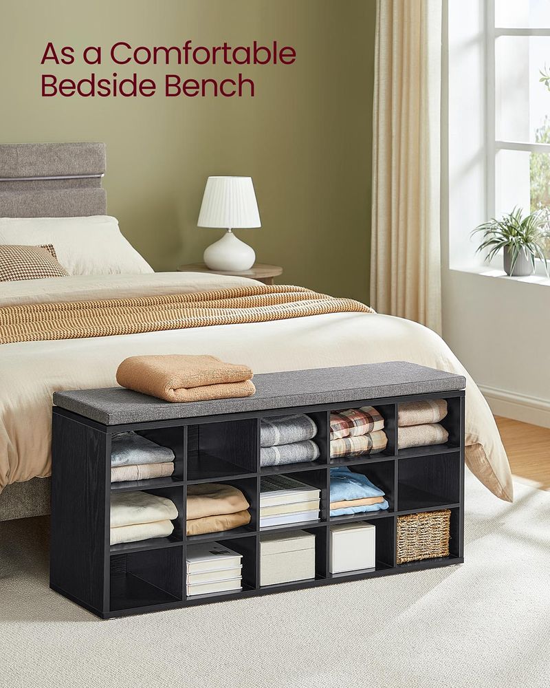 Shoe Bench With Cushion - 15 Compartments Storage - Entryway