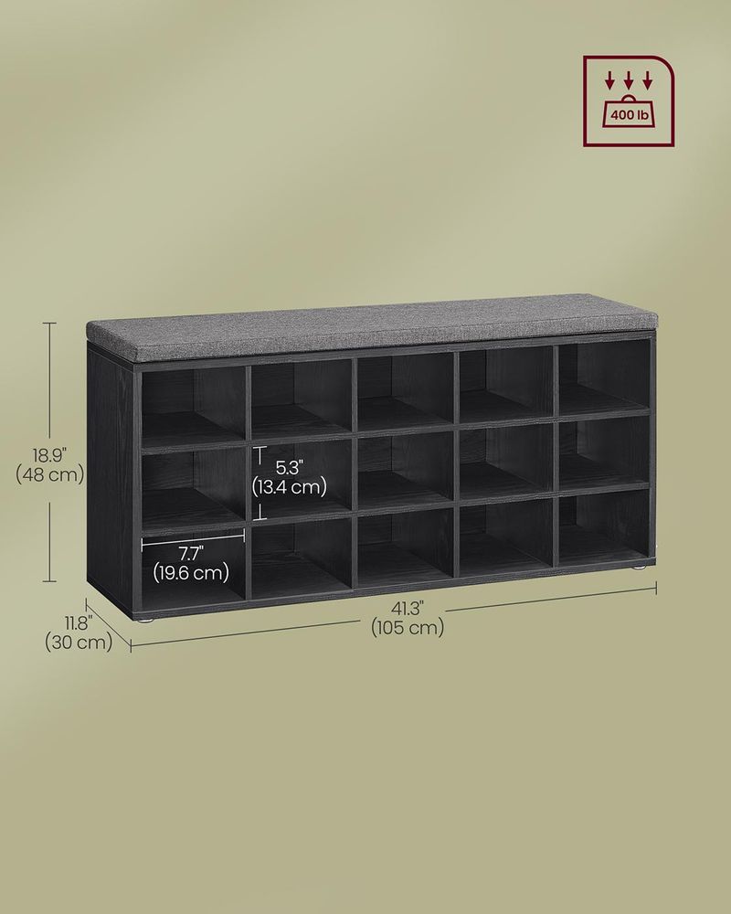 Shoe Bench With Cushion - 15 Compartments Storage - Entryway