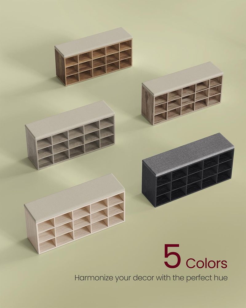 Shoe Bench With Cushion - 15 Compartments Storage - Entryway
