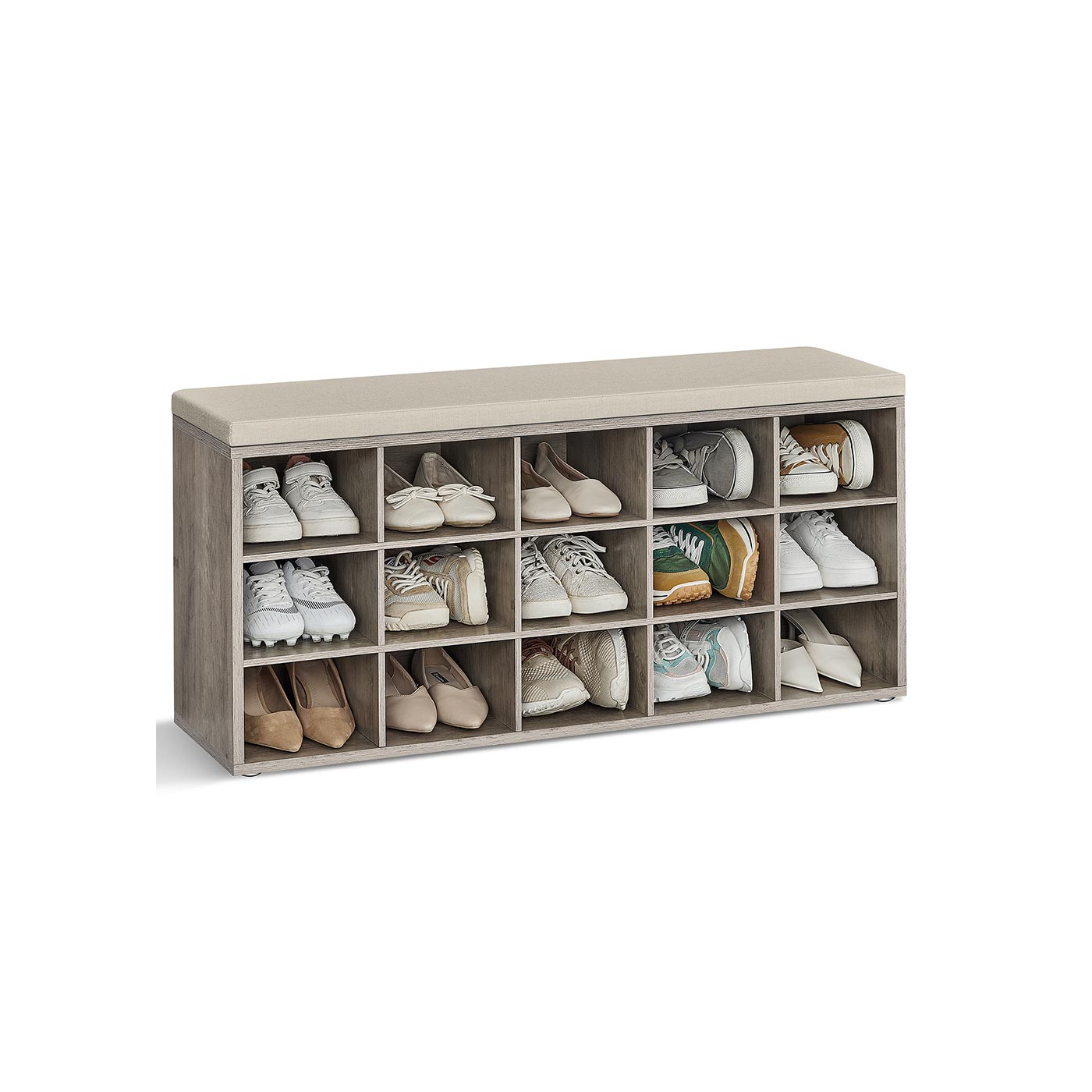 Shoe Bench With Cushion - 15 Compartments Storage - Entryway