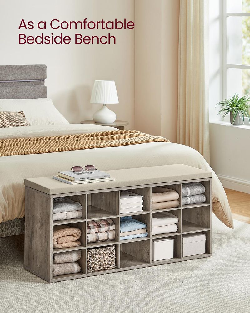 Shoe Bench With Cushion - 15 Compartments Storage - Entryway