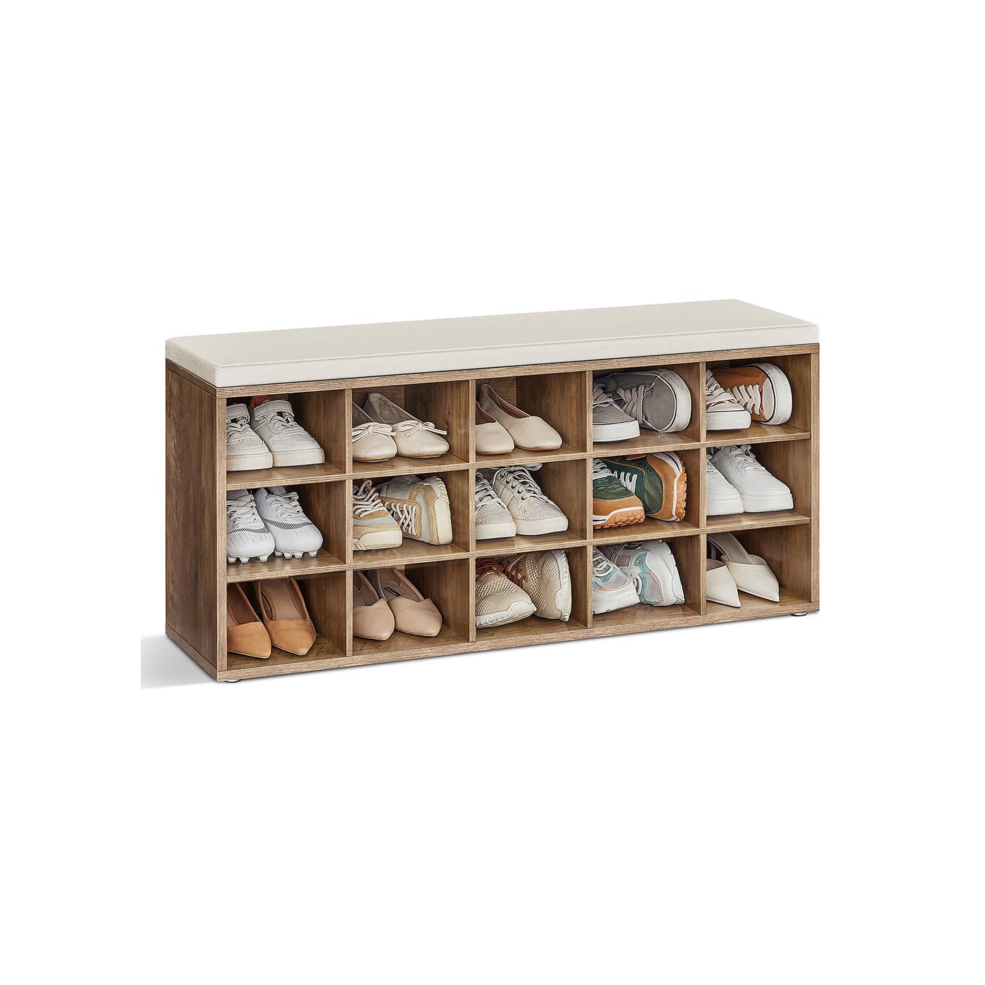 Shoe Bench With Cushion - 15 Compartments Storage - Entryway