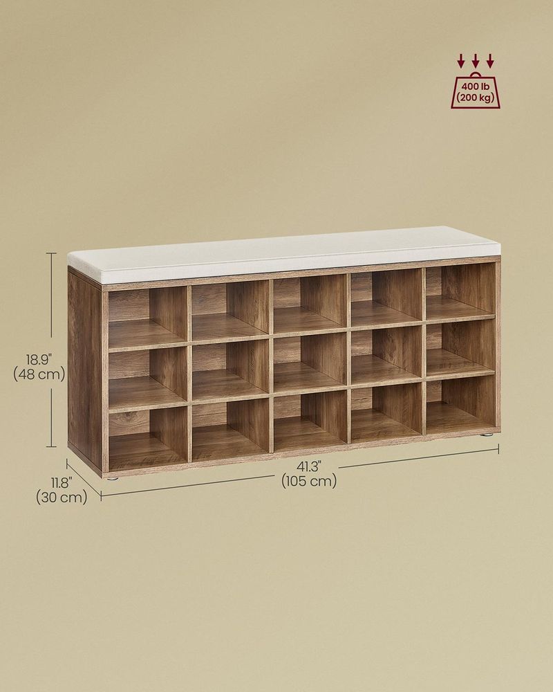 Shoe Bench With Cushion - 15 Compartments Storage - Entryway