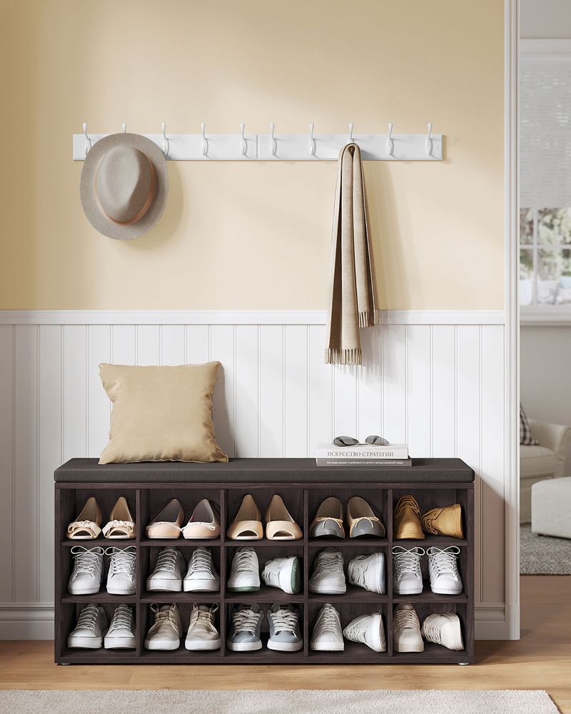 Shoe Bench With Cushion - 15 Compartments Storage - Entryway