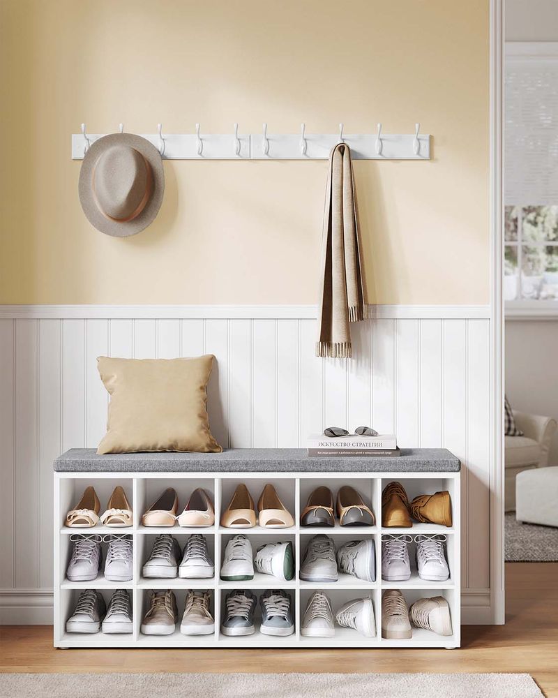 Shoe Bench With Cushion - 15 Compartments Storage - Entryway