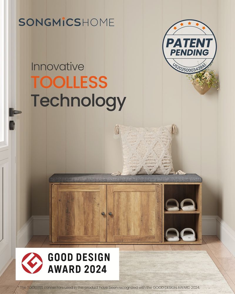 Storage Bench – Doors & Adjustable Shelves – Entryway Shoe Bench