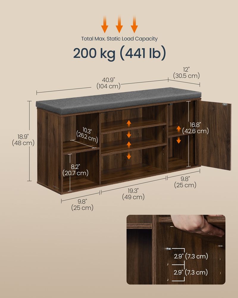 Storage Bench – Doors & Adjustable Shelves – Entryway Shoe Bench