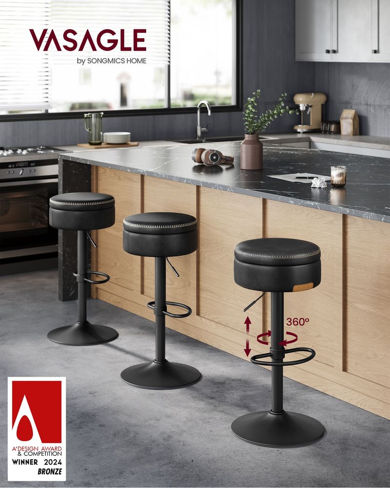 360° Swivel Bar Stool – Adjustable Height – Hidden Storage Seat