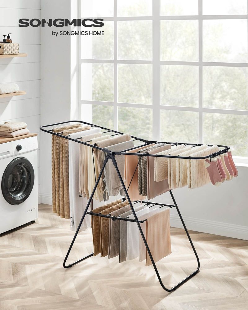 Clothes Drying Rack - With Sock Clips - Heavy Duty Steel