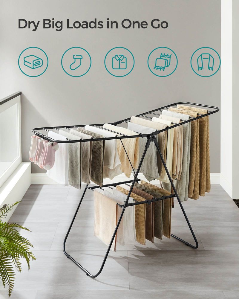 Clothes Drying Rack - With Sock Clips - Heavy Duty Steel