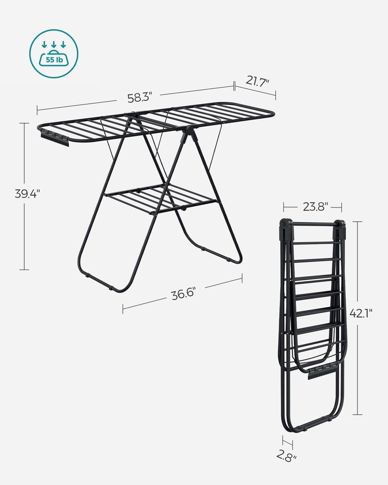 Clothes Drying Rack - With Sock Clips - Heavy Duty Steel
