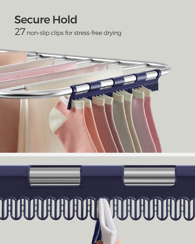 Clothes Drying Rack - With Sock Clips - Heavy Duty Steel