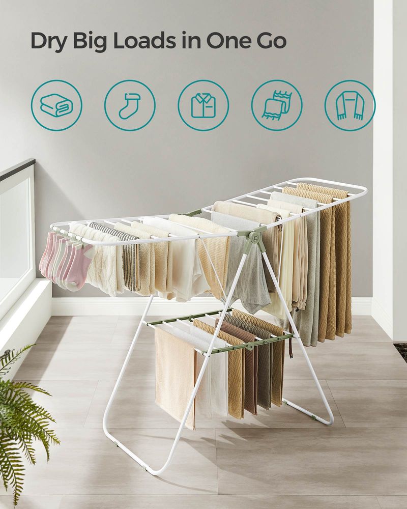 Clothes Drying Rack - With Sock Clips - Heavy Duty Steel