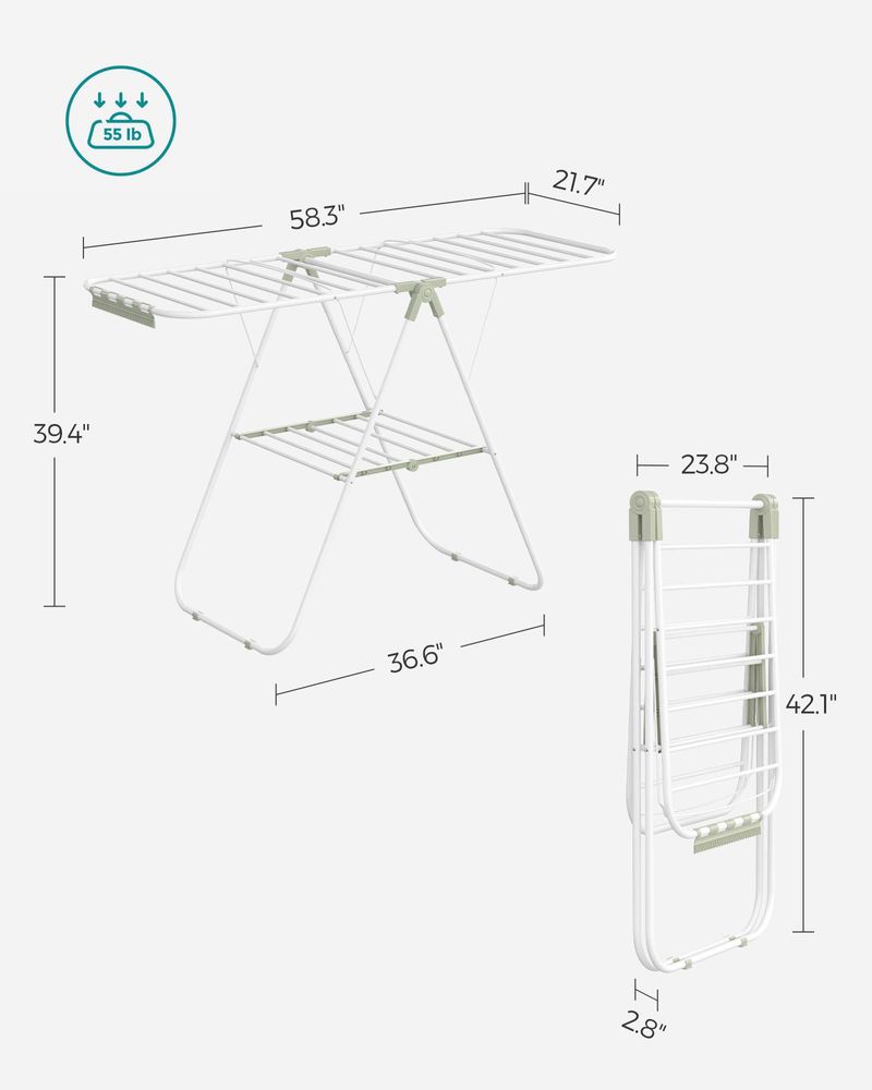 Clothes Drying Rack - With Sock Clips - Heavy Duty Steel