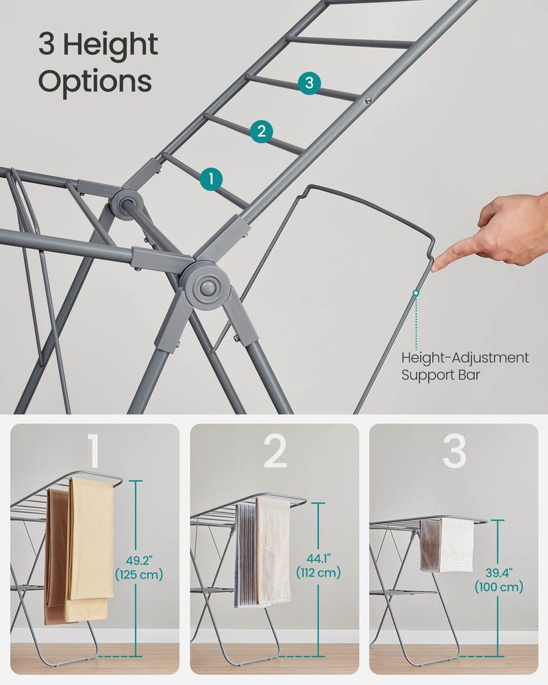 Clothes Drying Rack - With Sock Clips - Heavy Duty Steel