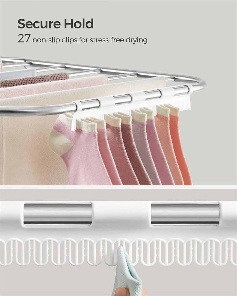 Clothes Drying Rack - With Sock Clips - Heavy Duty Steel