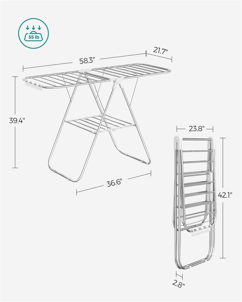 Clothes Drying Rack - With Sock Clips - Heavy Duty Steel