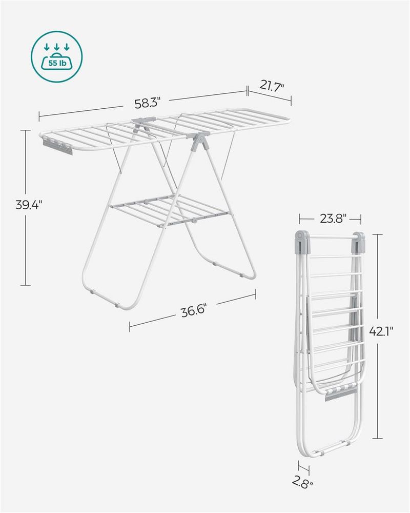Clothes Drying Rack - With Sock Clips - Heavy Duty Steel