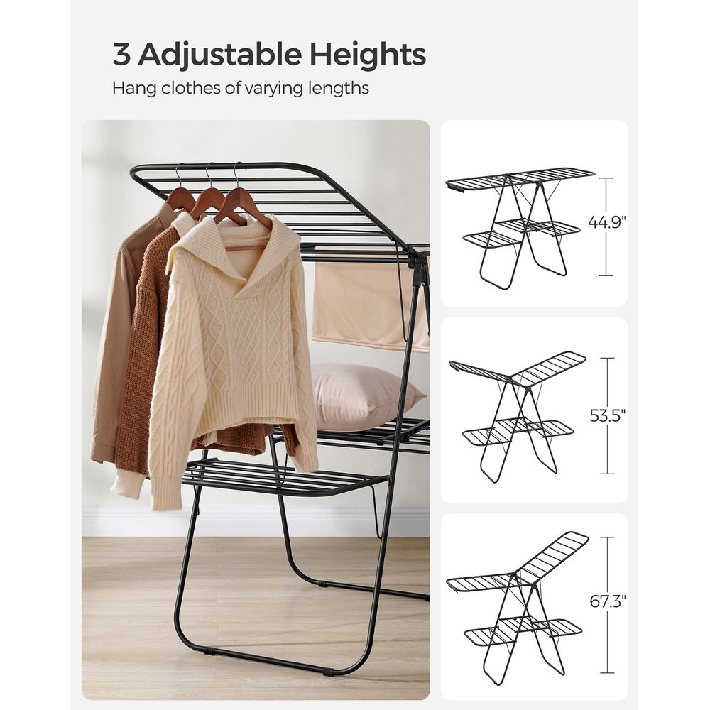 Clothes Drying Rack - Foldable 2 Level - Adjustable Height Wings