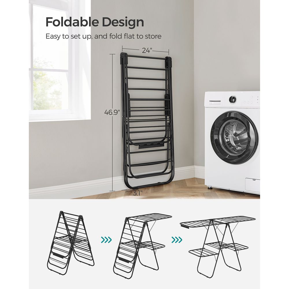 Clothes Drying Rack - Foldable 2 Level - Adjustable Height Wings