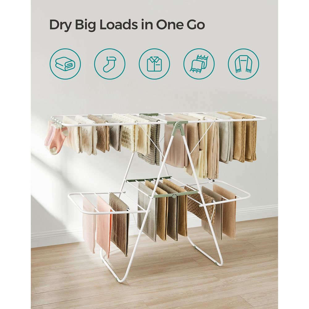 Clothes Drying Rack - Foldable 2 Level - Adjustable Height Wings