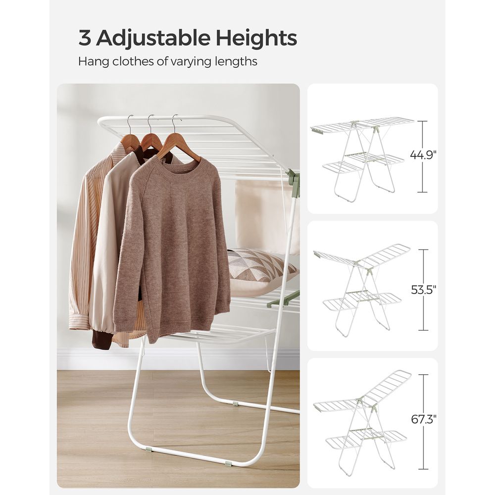 Clothes Drying Rack - Foldable 2 Level - Adjustable Height Wings