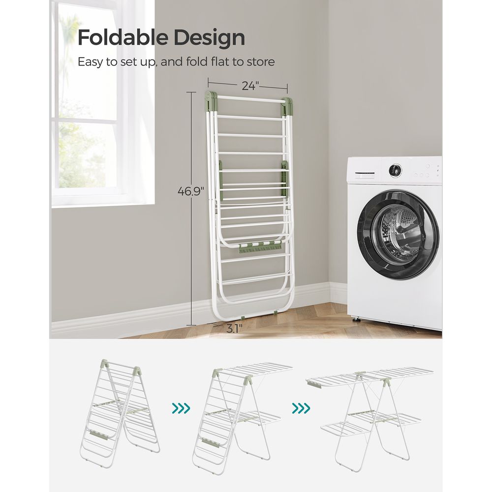 Clothes Drying Rack - Foldable 2 Level - Adjustable Height Wings