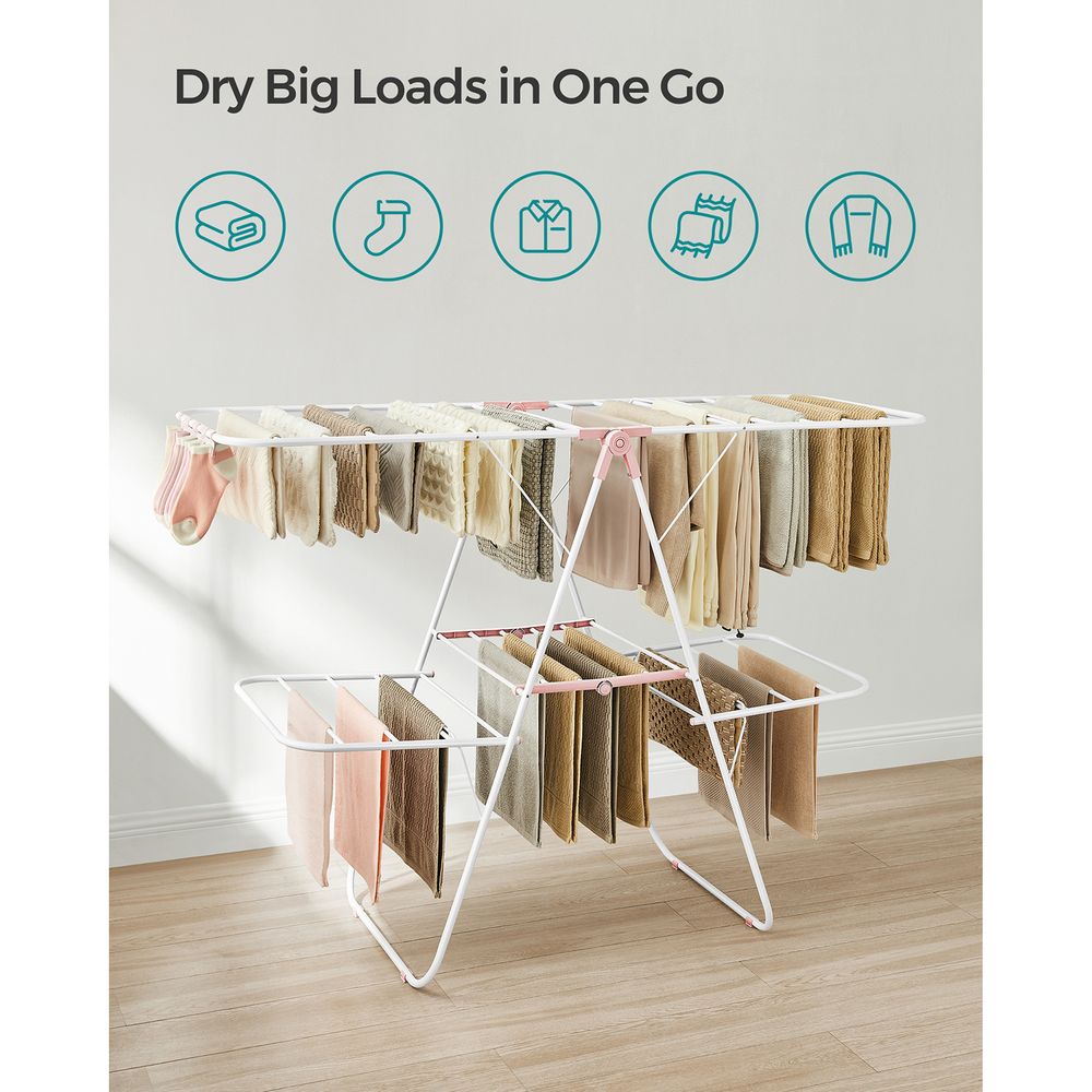Clothes Drying Rack - Foldable 2 Level - Adjustable Height Wings