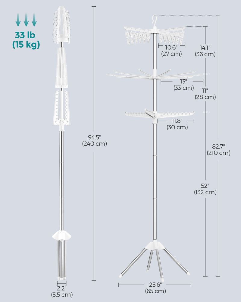 Clothes Drying Rack - 1–3 Tier Folding - 360° Rotating Arms