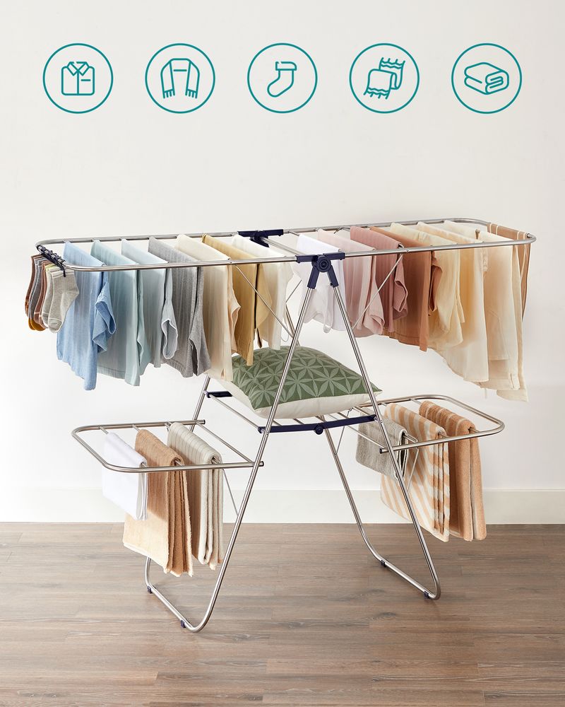 Clothes Drying Rack - Foldable 2 Level - Adjustable Height Wings
