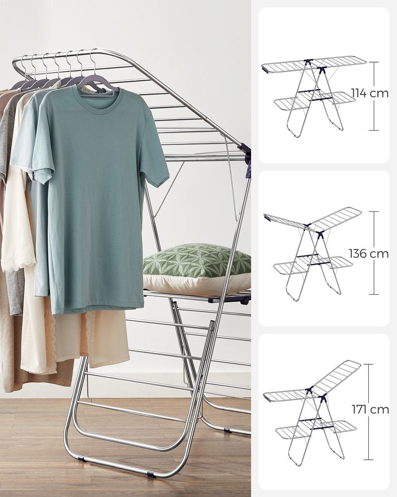 Clothes Drying Rack - Foldable 2 Level - Adjustable Height Wings