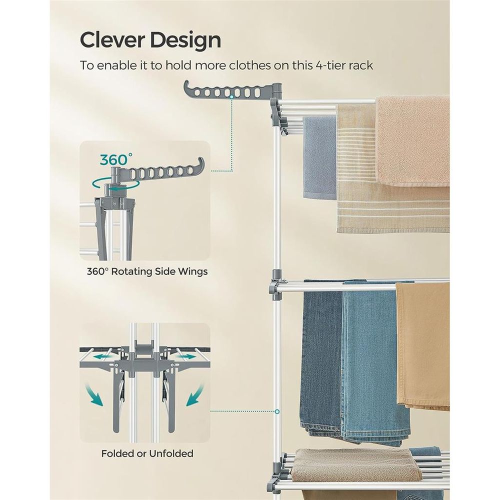 Clothes Drying Rack Stand - 4 Tier - Foldable Indoor Outdoor
