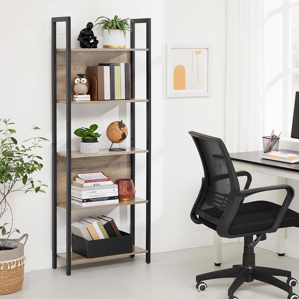 5 Tier Bookshelf With Steel Frame Tall Storage Shelving Unit
