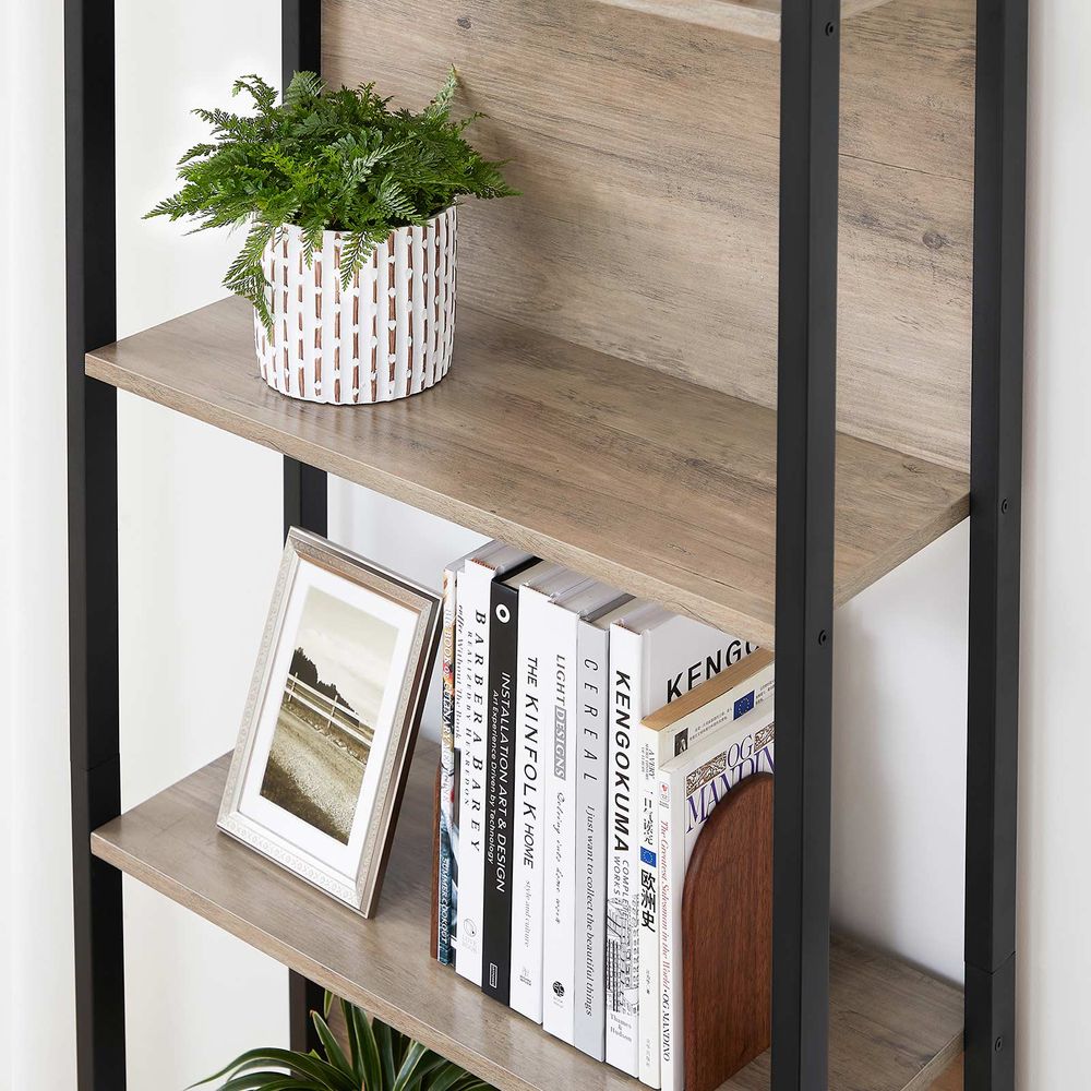 5 Tier Bookshelf With Steel Frame Tall Storage Shelving Unit