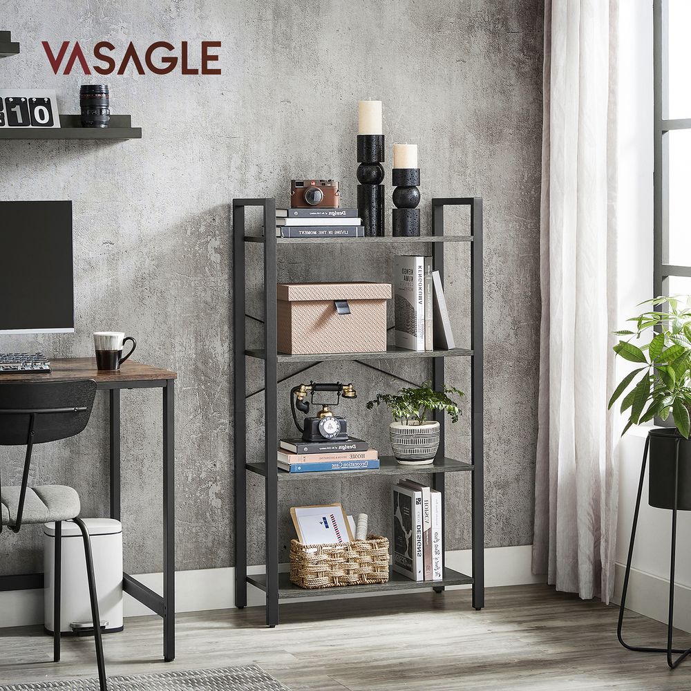 Bookshelf - 4 Tier Tall - Steel Frame - Space Saving