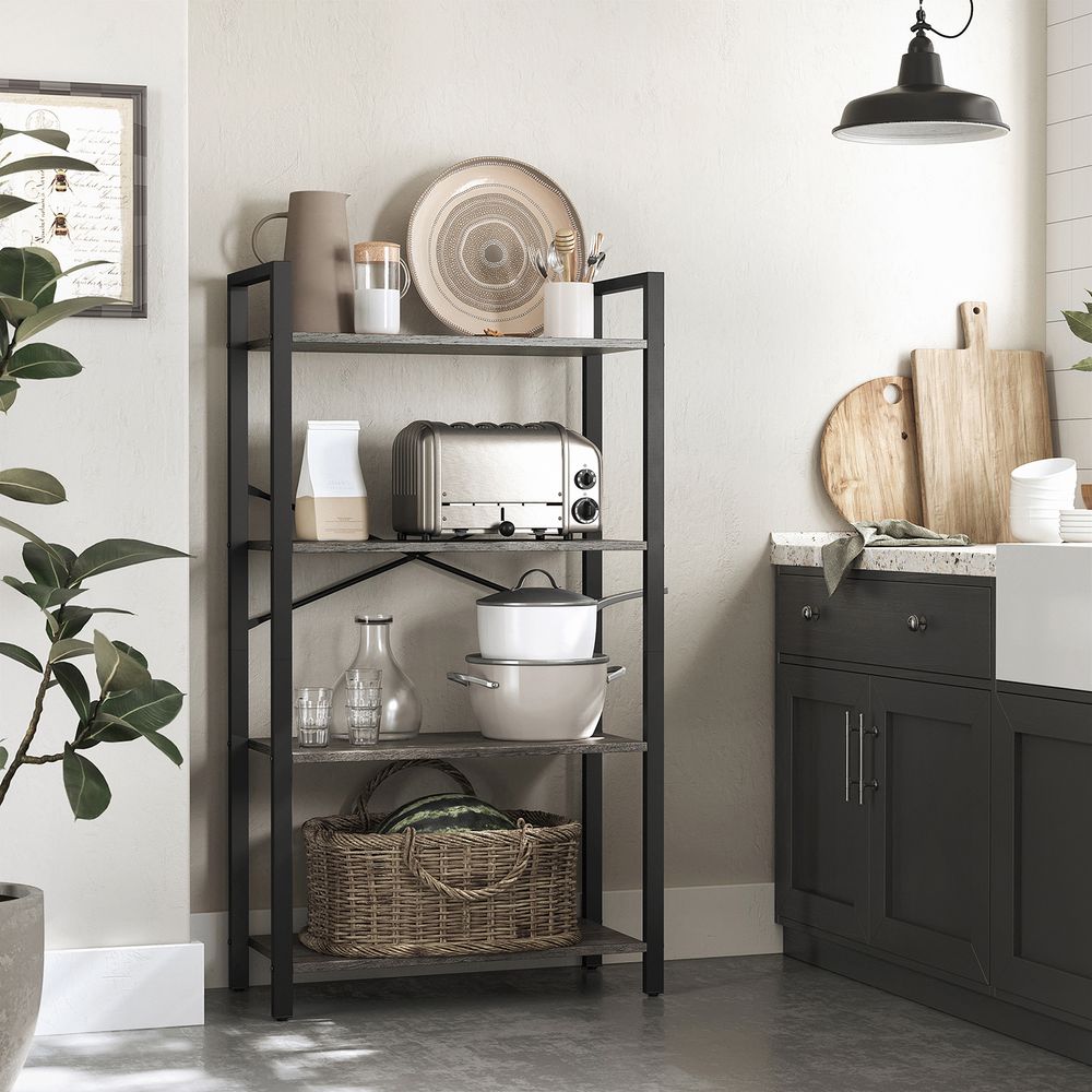 Bookshelf - 4 Tier Tall - Steel Frame - Space Saving