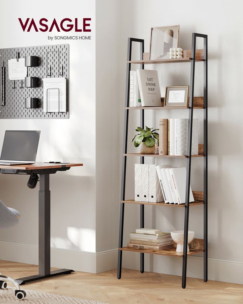5 Tier Bookshelf Narrow Ladder Shelf Storage Shelving Unit