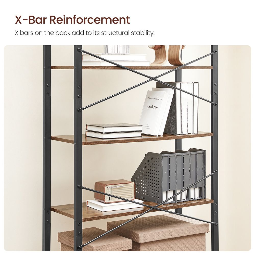 Bookshelf - Industrial 6 Tier - Steel Frame Tall Storage Shelf