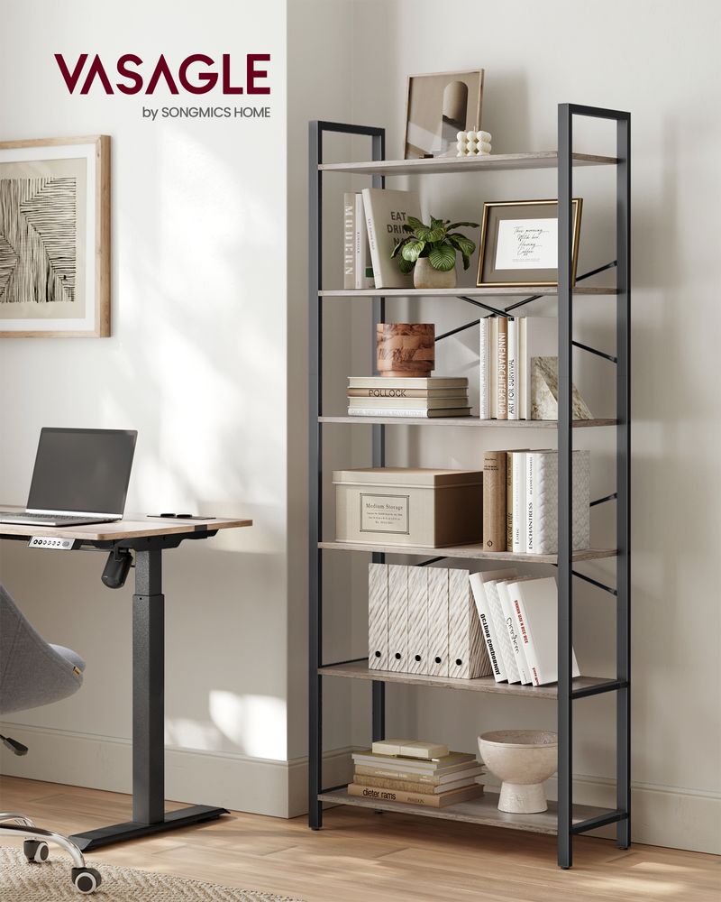 Bookshelf - Industrial 6 Tier - Steel Frame Tall Storage Shelf