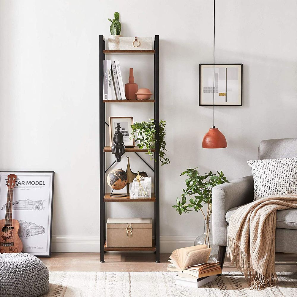 5 Shelf Storage Shelving Unit Narrow Bookcase With Steel Frame