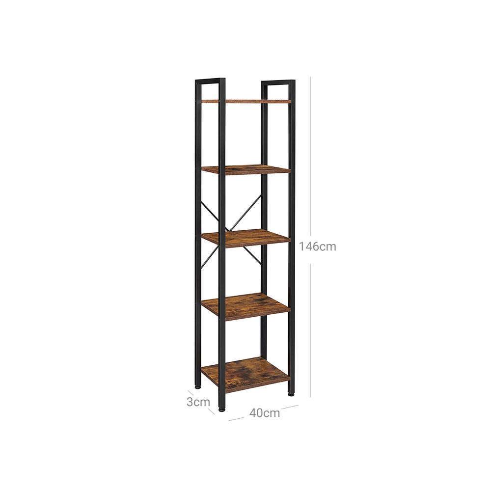 5 Shelf Storage Shelving Unit Narrow Bookcase With Steel Frame