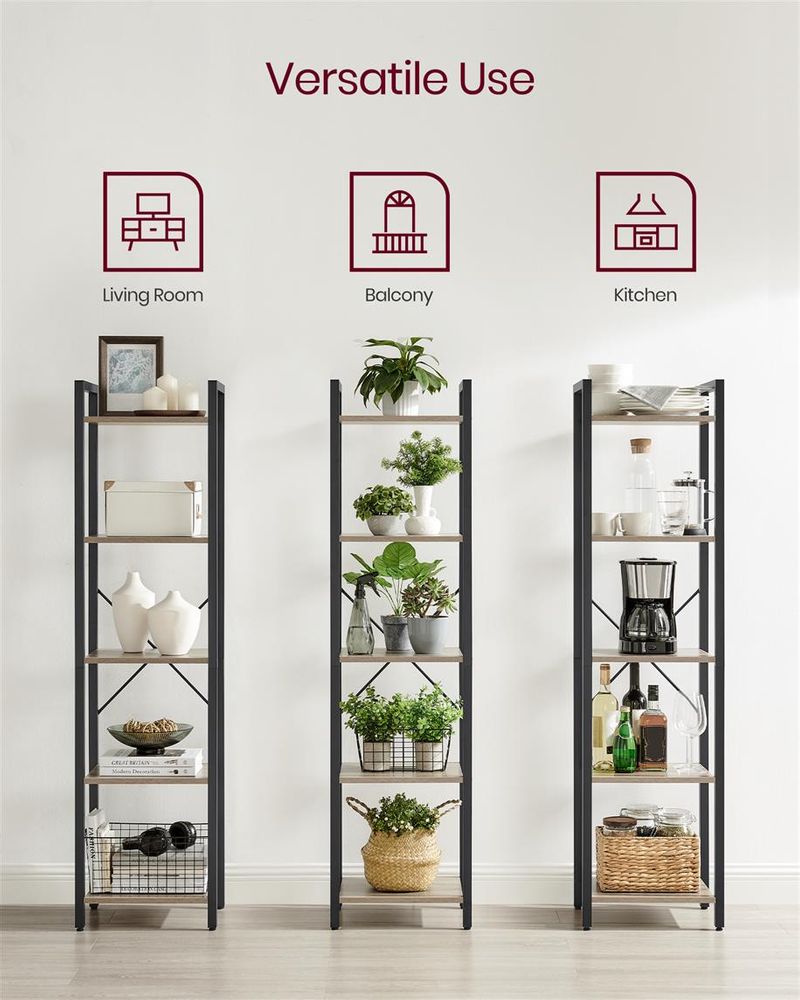 5 Shelf Storage Shelving Unit Narrow Bookcase With Steel Frame