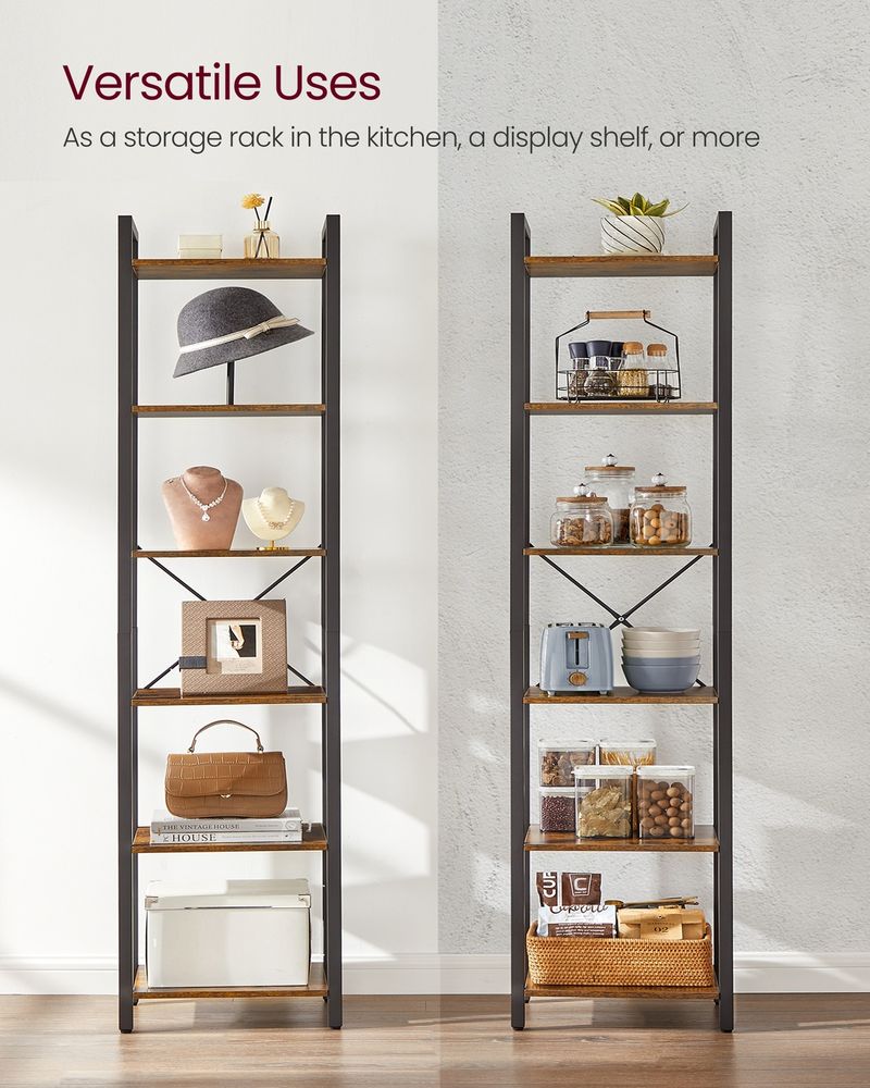6 Tier Narrow Bookcase Tall Storage Shelving Unit With Steel Frame